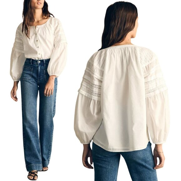 Faherty Tops - Faherty Enna Button Up Blouse Top Womens XXS White Boho Flowy Organic Cotton NWT